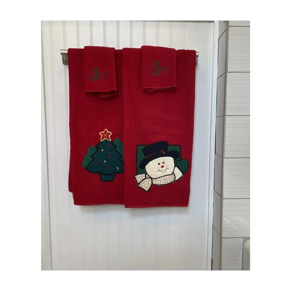 Christmas Towel Set by Cannon Vintage Red & Green Cotton Decorative Novelty XMas
